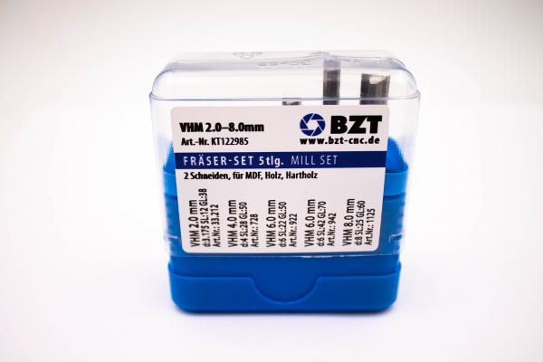 Fräserset 2-Schneider VHM 5-teilig - ohne Spirale