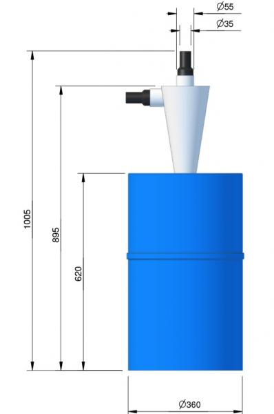 Zyklon Staubabscheider 60 Liter aus robustem Material für effiziente Späne- und Staubabsaugung bei CNC-Anwendungen.