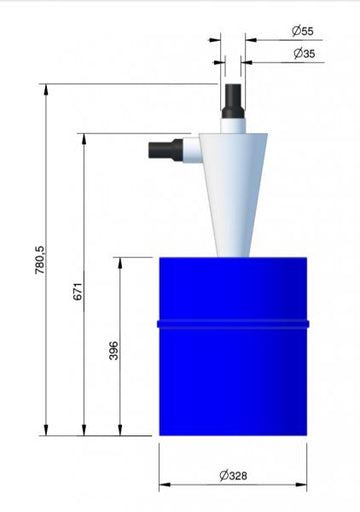 Zyklon Staubabscheider 30 Liter aus robustem Kunststoff zur effektiven Staubabsaugung bei CNC-Anwendungen.