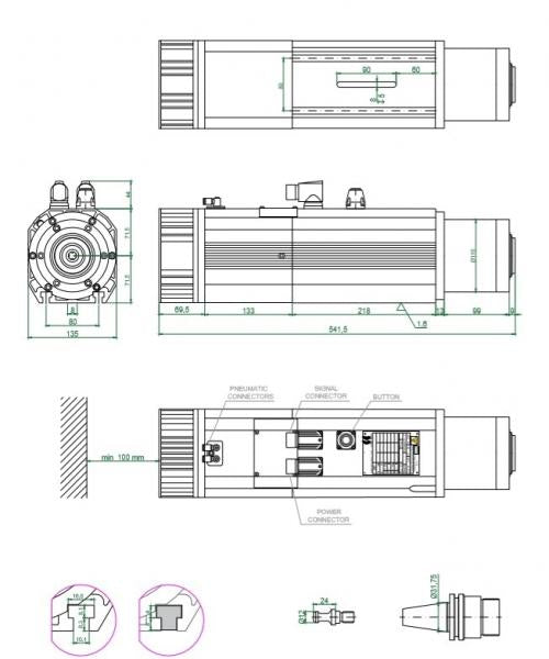 BZT HF-Werkzeugwechselspindel  7,0 kW / 24.000rpm / O / LN / SK30