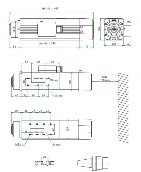 BZT HF-Werkzeugwechselspindel  3,5 kW / 24.000rpm / O / KN / SK30