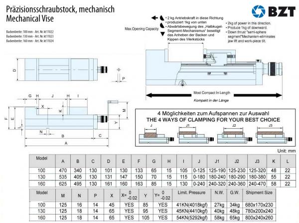 Präzisionsschraubstock, 100mm Spannung mit mechanischer Kraftübertragung, Safeway CQV-100V