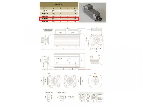 BZT Set Frequenzumrichter / HF Spindel 2,2 kW 18.000 rpm 230Volt / 300 Hz ER20